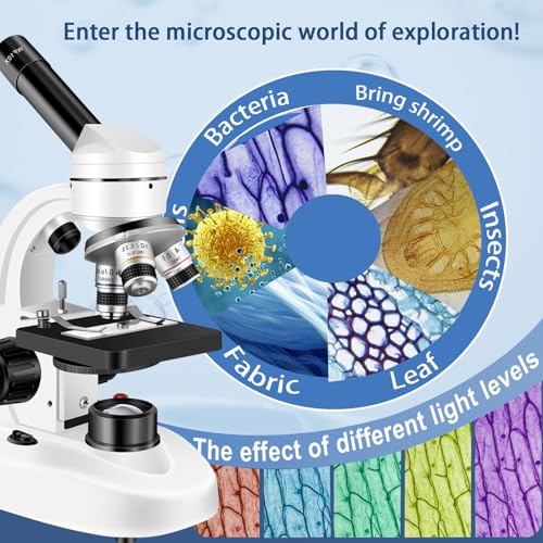 Compound MicroscopeWF10x and WF25x Eyepieces, Slides for Students, Home School Lab Microscope for Adults Suitable for Laboratory School (Bright White)