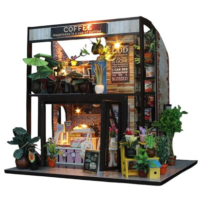 Flever Dollhouse Miniature DIY House Kit Creative Room with Furniture for Romantic Valentine's Gift(Time of Coffee) - color: Time of Coffee