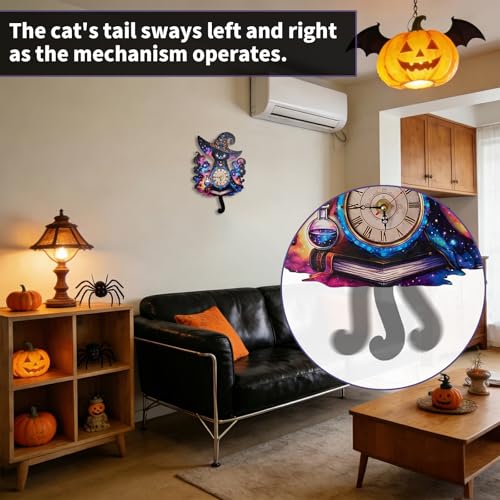 3D Wooden Puzzle Clock DIY Mechanical Model Kit, Wooden Desk & Wall Clock with Pendulum, Adult Crafts Model Clock Kit, Laser Cut Wood Assembly, Fantasy Cat Wizard Galaxy Decor, Unique Gift
