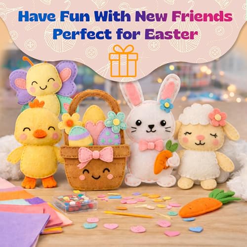 Pinwheel Crafts Bunny Sewing Kit for Kids – DIY Felt Sewing Craft Kit with Pre-Cut Fabric, Needle, Thread & Stuffing – Learn to Sew Beginner Kit, Easter Crafts & Kids Arts and Crafts Ages 6-12 - color: Bunny
