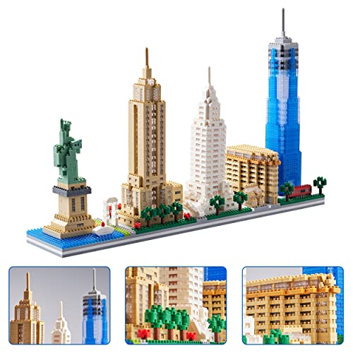 YaJie New York Skyline Micro Mini Blocks Building Set, Collection Model Kit - Detailed City Architecture for Adults（3452 Pcs） - color: New York Skylines