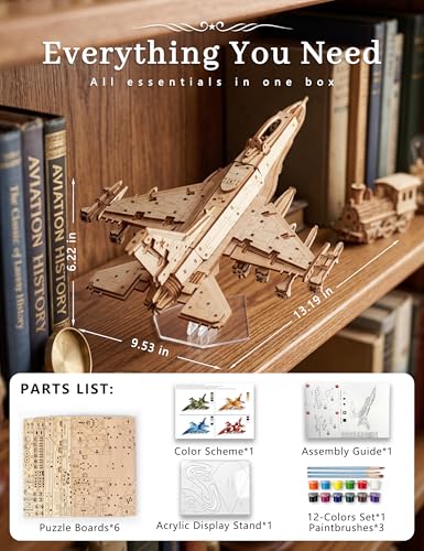 BOOZUU Paintable 3D Wooden Fighter Jet Puzzle for Adults