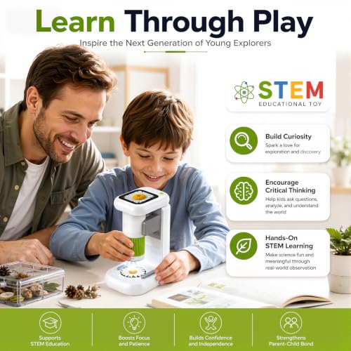 Microscope for Kids with 1080P 2.4" Screen, 2 in 1 Desktop & Handheld