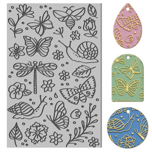 CHGCRAFT Butterfly Clay Texture Mat Dragonfly Snail Flowers Clay Modeling Pattern Pad Texture Sheets for Polymer Clay Making Earrings Jewelry, 4x2.6inch - style: Butterfly