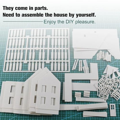 HO Scale Model Blank Village Two-Story House Kit Unassembled Christmas Building for Model Railroad (JZHO6879JJ)