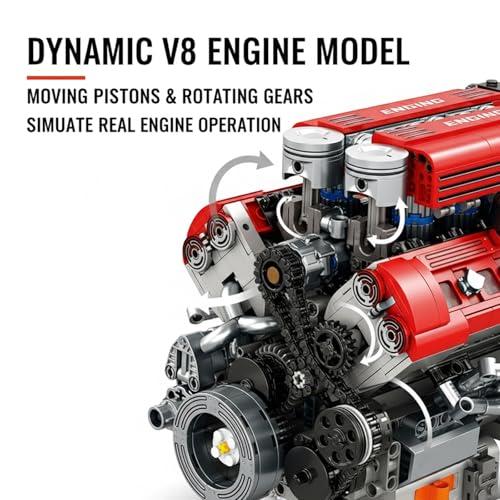 V8 Engine Model Building Kit that Works,Mechanical Model Kits for Adult - color: Red
