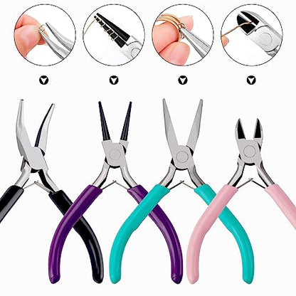 URSKYTOUS 4Pcs Jewelry Pliers Set Jewelry Making Pliers Tools Kit Include Jewelry Making Needle Nose Chain Nose Round Bent Pliers Wire Cutter for Bracelet Beading DIY Craft Jewelry Making Supplies - color: 4pcs Mix Color