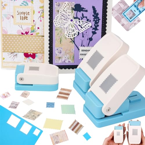3 Pcs Stamp Punch, 1x0.8inch Medium Stamps Shaped Punch, 1 Inch Square Stamps Hole Puncher, 0.6x0.5 Inch Mini Rectangle Stamp Cutter, Lever Craft Paper Punches for Crafting Diy Scrapbooking Journaling - color: 1x0.8inch+1x1inch+0.6x0.5inch Stamp Punch