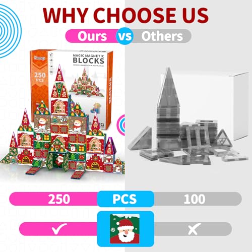 250 PCS 3D STEM Educational Magnetic Tiles for Kids Magnetic Blocks Set