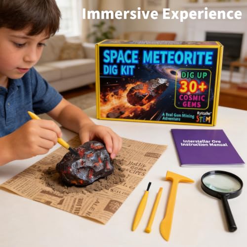 Meteorite & Space Gemstone Dig Kit – Dig Up 30+ Real Gemstones and Crystals, Science Kit for Kids, Gem Digging Kit, Gift for Girls and Boys, Mining Kit, Rock Collection, Age 6+, STEM Educational Toys