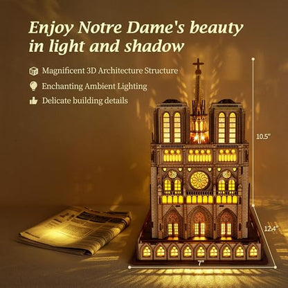 FUNPOLA LED 3D Wood Puzzle Notre Dame de Paris Cathedral Architecture Model