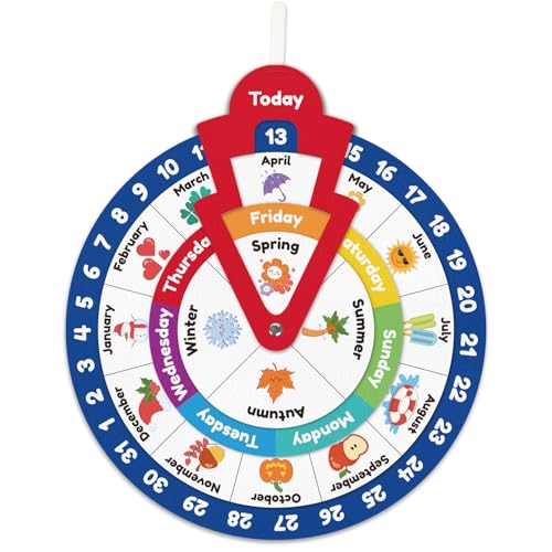 Wheel of the Year,Season Calendar Wheel,Montessori Felt Circular Calendar Wheel of the Year,Seasons Wheel Calendar Montessori Homeschool Wheel fo the Year Calendar for Kids Preschool - style: Calendar Wheel