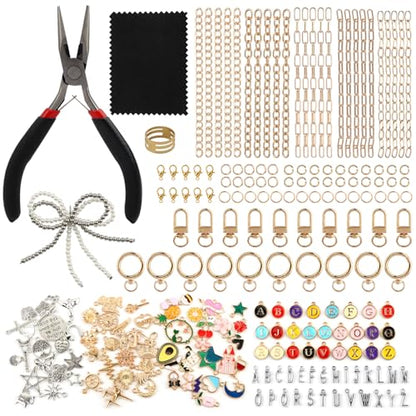 Olnverath 325Pcs Lip Gloss Keychain Making Kit with Charms, Including Keychain Clips Extender Chain Charms Jewelry Plier, Jewelry Making Kit for Custom Keychains and DIY Crafting(Alloy)