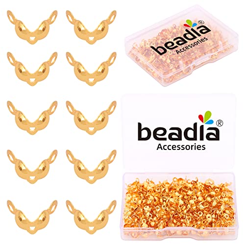 BEADIA 18K Gold Plated End Caps Non Tarnish 4x8mm 200pcs for Jewelry Making Findings - color: End Caps Gold, size: 4x8mm