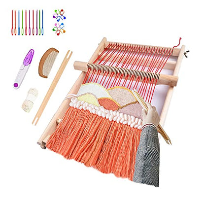 RRigo Weaving Loom Kit, 15.7" H x 11.8" W Wooden Tapestry Looms, Large Weaving Frame to Handcraft for Beginners, Came Pre-Warped for Quick Start