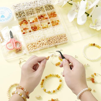 Jewelry Making Supplies Kit, Bracelet Making Kit, Natural Stone Beads - color: Yellow Jade - Red Aventurine