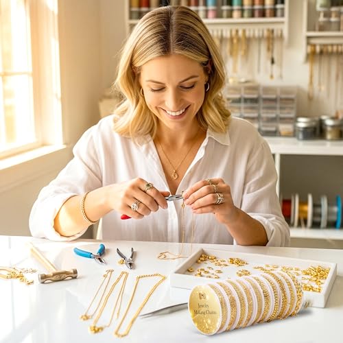 PP OPOUNT Gold Necklace Chains for Jewelry Making, 78.7 Feet 10 Rolls Chain - color: Gold, size: 10 Rolls