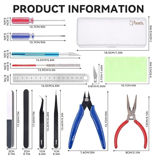 Flever 17 Pcs Gundam Model Tools Kit, Hobby Building Tools Kit, Basic Model Assembly Tool Set for Dollhouse Miniature Building and Fixing Robots, Airplane, Cars
