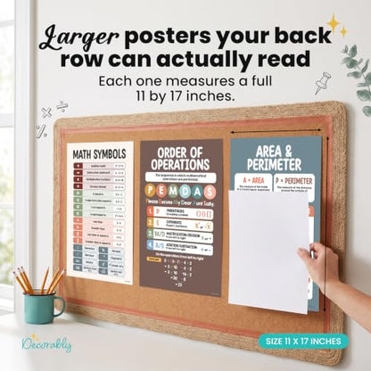 Decorably 20 Boho Math Posters for Classroom, 11x17in - style: Boho
