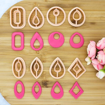 GOTO CLAY TOOLS 8 Pcs Polymer Clay Cutters for Jewelry Making, 38mm Geometric Clay Earring Cutters Set, Hollow Teardrop, Diamond, Marquise, Round Hoop Clay Molds for DIY Craft Dangle Earrings- CTCMB-5