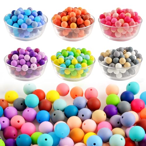ZIFTY 150Pcs 30 Colors Silicone Beads for Keychain Making Kit 15mm - color: Mixed color-150Pcs