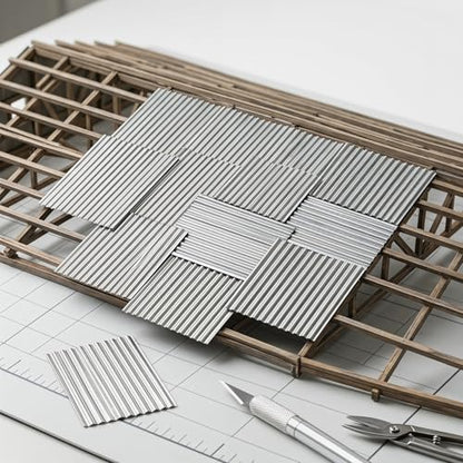 Artibetter Miniature Roof Tiles 16Pcs 1/35 Corrugated Scale Model Building Materials for Dollhouse Accessories and Architectural Scene Decoration DIY Projects