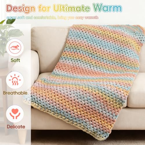 Aeelike Crochet Blanket Kit for Beginner Easy Crochet Kit, Classic Gradient - color: Classical Gradient