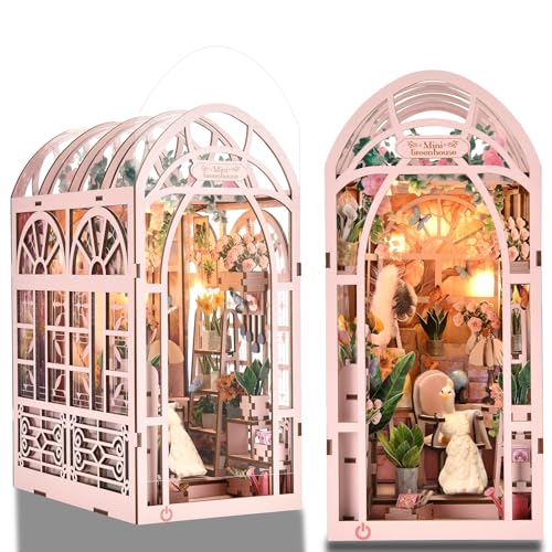 TOYQI Book Nook Kit, DIY Miniature Dollhouse Kit for Adults and Teens - color: Greenhouse