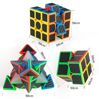 Carbon Fiber Speed Cube Set, 2x2 3x3 Pyramid Puzzle Cubes for Kids - style: Carbon Fiber