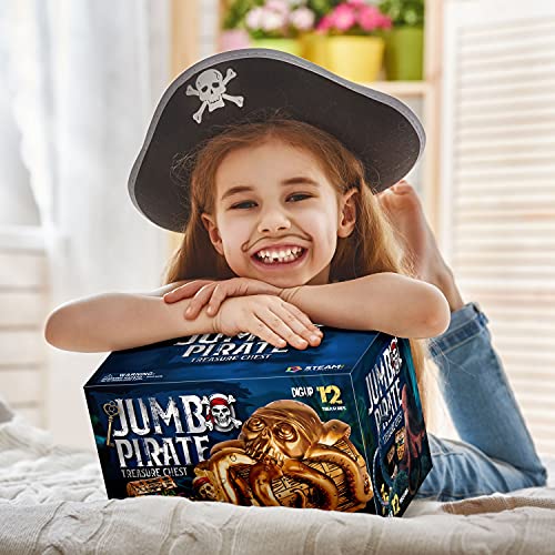 Jumbo Pirate Dig Kit - 12 Treasures, Gems&Coins, Pirate Toys for Kids Gift - style: Jumbo Pirate Dig Kit
