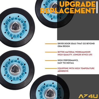 AZ4U For Samsung DV210AEW/XAA DV218AEW/XAA DV330AEW/XAA DV209AEW/XAA DV218AEB/XAA DV328AEW/XAA DV350AEW/XAA DV40J3000EW/A2 DV45H7000EW/A2 DV50K8600EV/A3 DV48H7400EW Dryer Drum Support Roller (4PC) - size: Drum Roller x 4Pcs