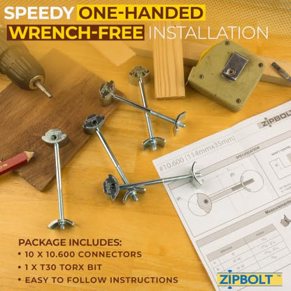 Zipbolt Joint Connector for Countertops and Butcher Blocks, 10 Pack, 10.600