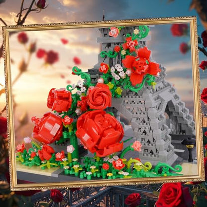 Micro Building Blocks, Architecture Eiffel Tower with Rose Model Building Set Landmark Model Building Toy, 2551 PCS - color: Eiffel Tower With Rose