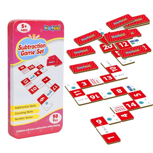Kasfalci Subtraction Dominoes Set,Math Manipulatives Games for Kids,Counting Toys,Learning Games,Preschool Learning Activities,Homeschool Supplies,Kindergarten Classroom Must Haves,1st 2nd 3rd Grade - color: Red