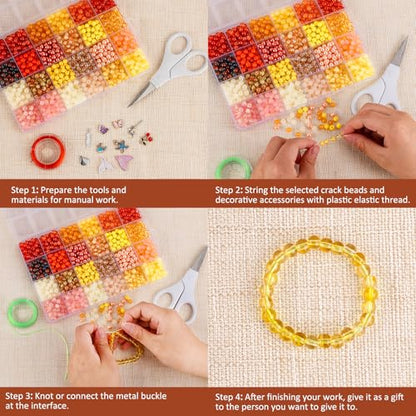 XSEINO About 1200PCS 6mm Glass Beads Warm Yellow Bracelet Making Kit - color: Orange Yellow Series