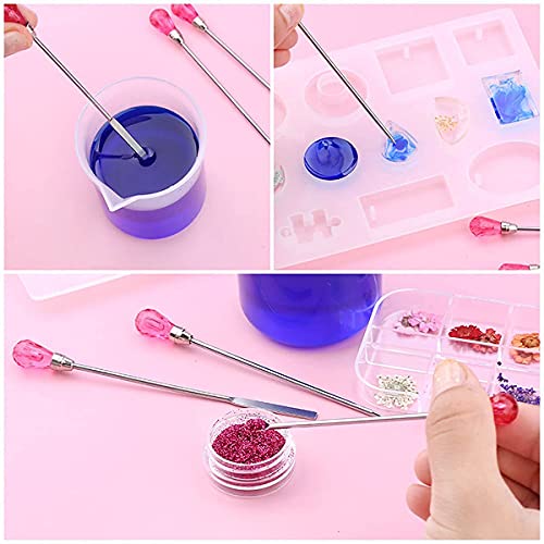 11 Pcs Silicone Resin Mold Tools Set Stirring Needle Spoon Tool Tweezers Precision Kit, Anti-Static Electronics Tweezers Set for Resin Art Crafts,Jewelry Making,DIY Epoxy Casting Molds(Rose Red) - color: Rose Red & Black
