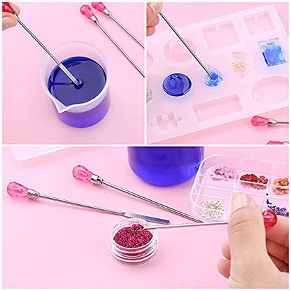 11 Pcs Silicone Resin Mold Tools Set Stirring Needle Spoon Tool Tweezers Precision Kit, Anti-Static Electronics Tweezers Set for Resin Art Crafts,Jewelry Making,DIY Epoxy Casting Molds(Rose Red) - color: Rose Red & Black