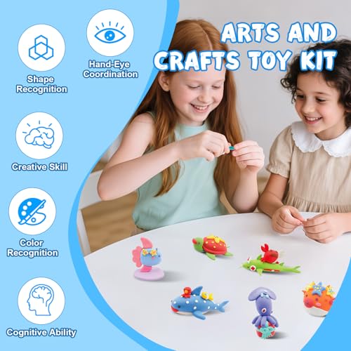 Ocean Buddies Air Dry Clay Kit for Kids - 12 Marine Animal Models with 4 Colors & Sculpting Tools, Ultra Light & Soft Modeling Clay Set, Non-Toxic DIY Arts and Crafts Gift for Boys & Girls Ages 3+ - color: blue