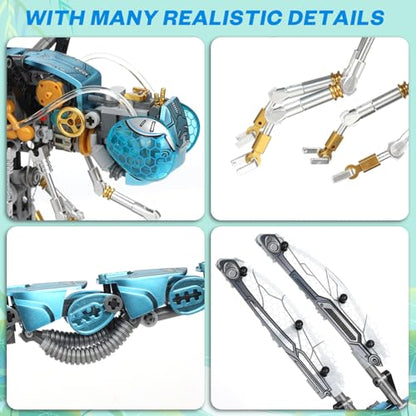 Mechanical Dragonfly Building Blocks STEM Kit - Insect Animal World Model with LED Light & Display Stand, Educational Toys for Boys Ages 12+ & Adults and Kids, Creative Birthday Gift - color: Dragonfly