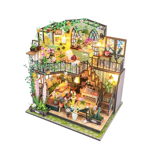 DIY Miniature House Kit, Fairy Dollhouse for Adults to Bulid,Tiny Home Making Kit with Wooden Furniture and LED, Halloween Decoration for Family and Friends (Darcy Flower House) - color: Darcy Flower House