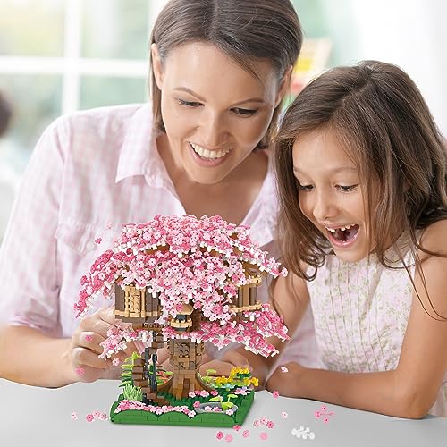 NEWABWN Cherry Blossom Bonsai Tree Mini Micro Building Set, Japanese Sakura Tree House Model Sets for Adults, Flowers House Mini Bricks Building Kit, Creative Gift Toys for Teens 14 (2028PCS) - style: A