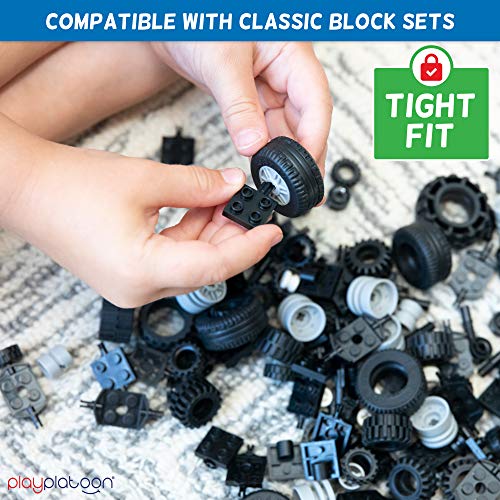 Play Platoon 144 Piece Wheels, Tires & Axles Set, Building Brick Compatible - color: 144 Piece Set of Wheels and Axles