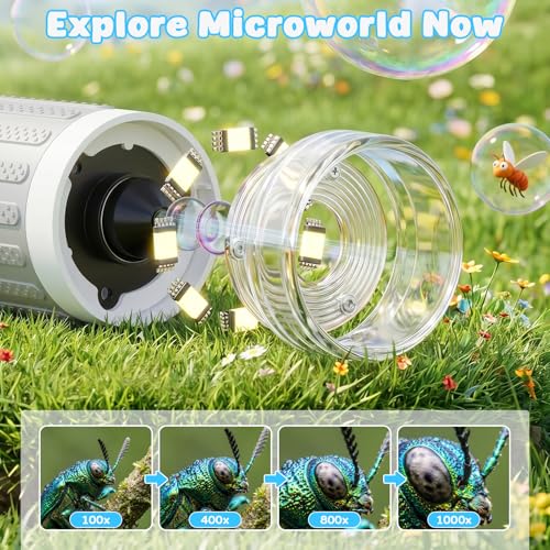 SEEKID Kids Microscope, 1000X Handheld Digital Microscope, 3" IPS(White) - color: White