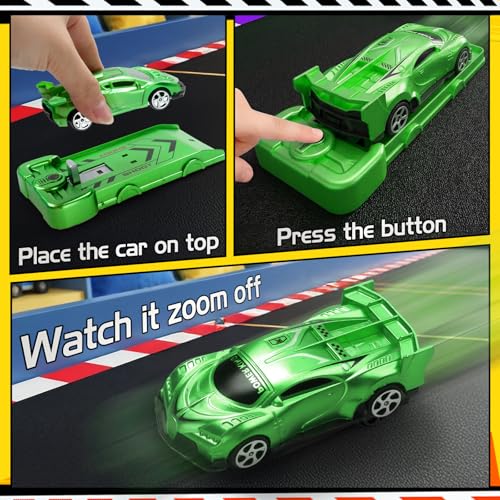 Aooess 6 PCs Catapult Car Toy for Kid 3-5 Car Toy Set with Launchers Trophy