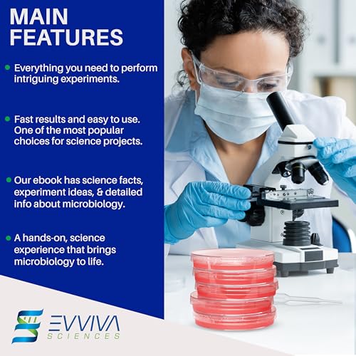 Evviva Sciences Nutrient Agar Petri Dishes Science Project Kit, Pre-Poured Agar Plates for Science Experiments, with Experiment eBook (RED) - color: Red