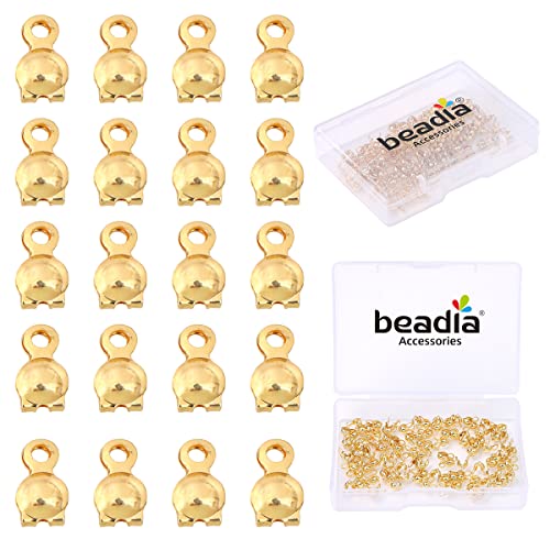 BEADIA 14K Gold Plated End Caps Non Tarnish 3x6mm 200pcs for Jewelry Making Findings - color: End Caps 14K Gold, size: 3x6mm