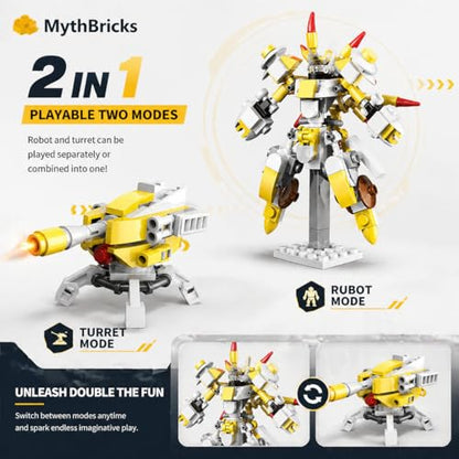 STEM Mini Robot Berserker Building Blocks Building Toy Kit, 185PCS Mech Model, Mech Robot & Turret Model with Transforming Features, Robots Toy Building Kit for Ages 6+ Yellow - color: Yellow