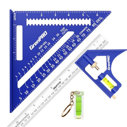 GRENPRO Combination Square Set, 7 & 12 Inch Aluminum Zinc Carpenter Tool - style: With Bubble Level