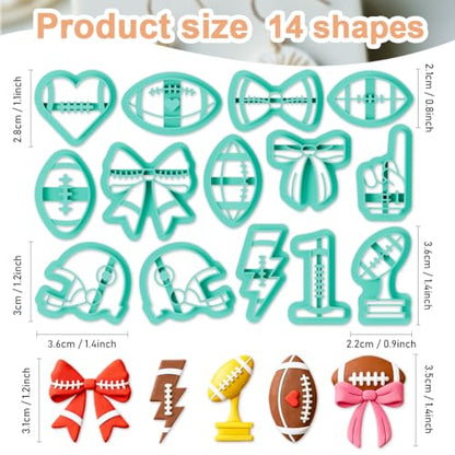 14Pcs Rugby Football Polymer Clay Cutters Bow Heart Polymer Cutter for Clay Earrings Making Festival Jewelry DIY - color: Rugby