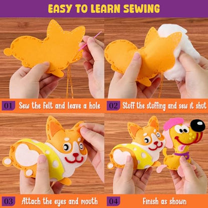 Toylink Dog Sewing Kit for Kids Beginners, 12-in-1 Sew Your Own Felt Puppy Craft Kit for Kids Girls Boys 6-8, 8-12, Fun and Educational Girls Birthday Gift Ideas